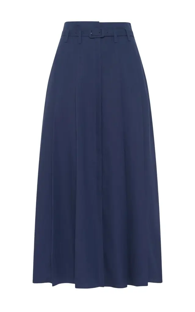 Dugald Pleated Midi Skirt in Electric Navy Aloe Linen Dugald Pleated Midi Skirt in Electric Navy Aloe Linen