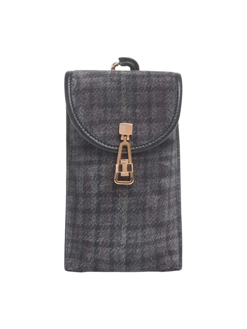 Gabriela Hearst Sunglasses Pouch in Charcoal Multi Suede Houndstooth