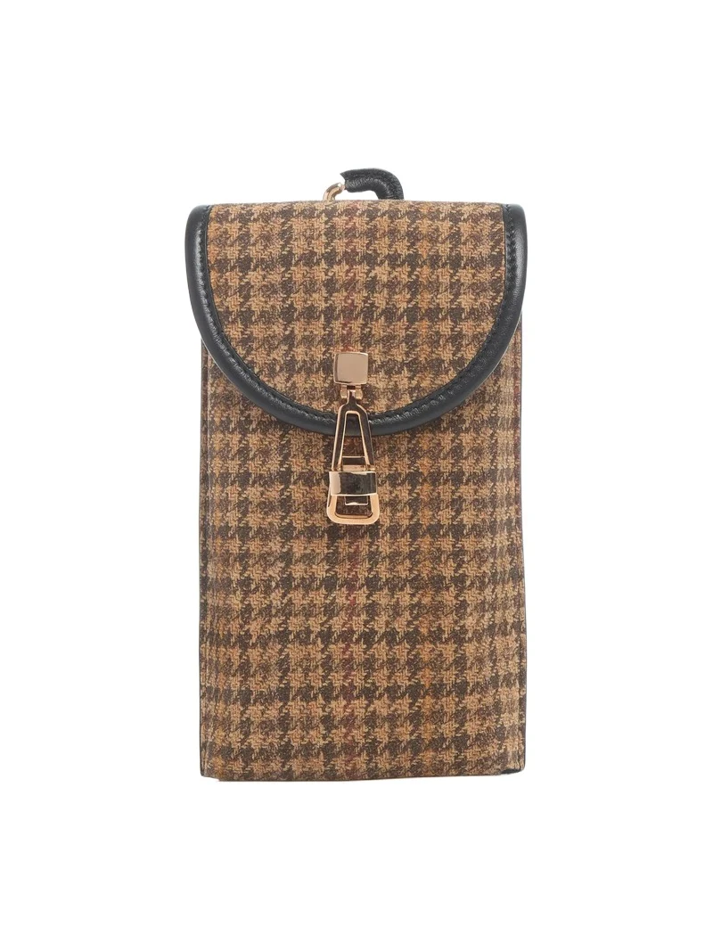 Gabriela Hearst Sunglasses Pouch in Camel Multi Suede Houndstooth