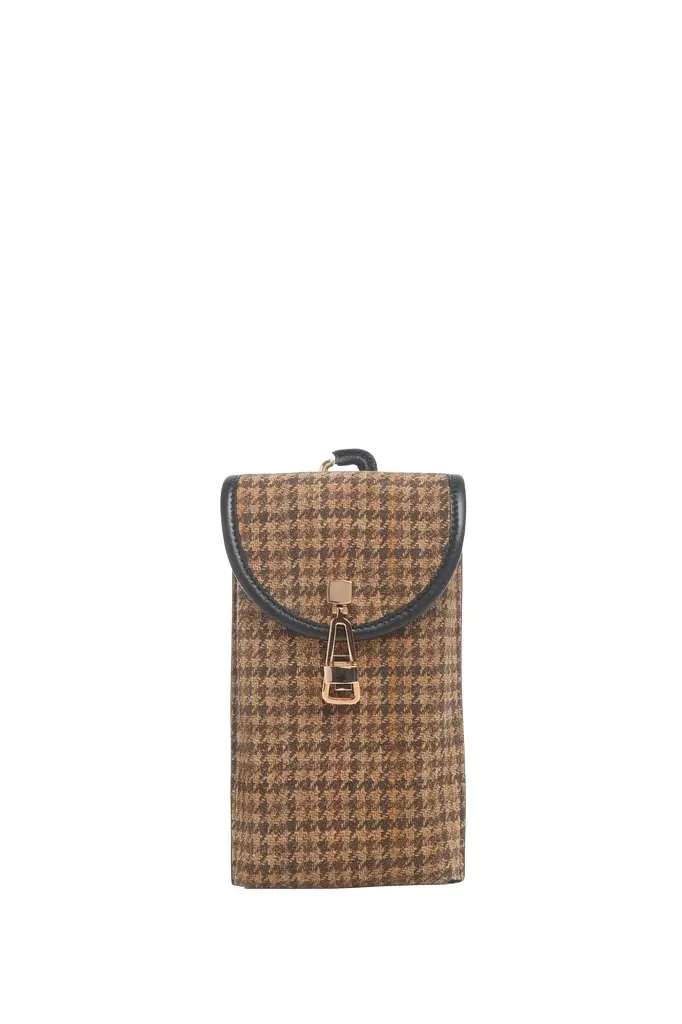 Sunglasses Pouch in Camel Multi Suede Houndstooth Sunglasses Pouch in Camel Multi Suede Houndstooth
