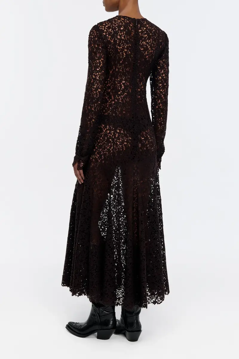 Gabriela Hearst Mabel Dress in Chocolate Floral Cashmere Lace with Suede Lace Cuffs | Thumbnail 4 Gabriela Hearst Mabel Dress in Chocolate Floral Cashmere Lace with Suede Lace Cuffs | Thumbnail 4