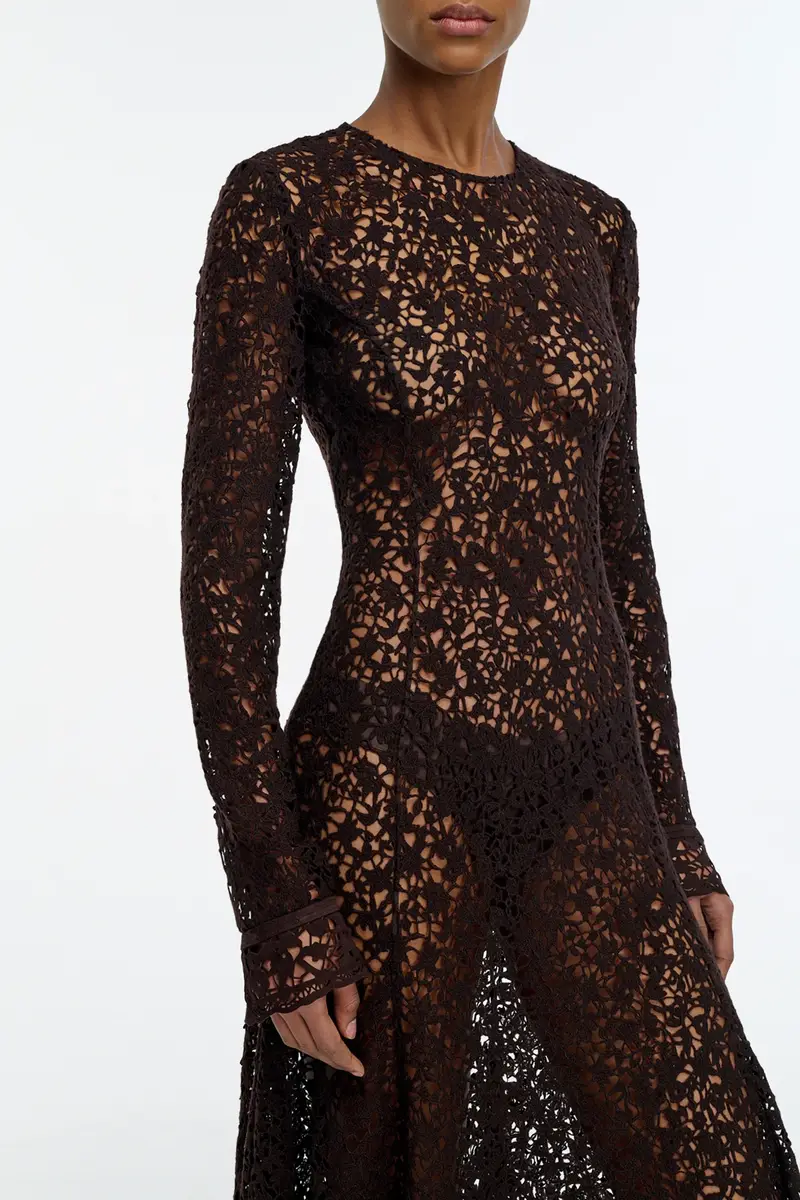 Gabriela Hearst Mabel Dress in Chocolate Floral Cashmere Lace with Suede Lace Cuffs | Thumbnail 5 Gabriela Hearst Mabel Dress in Chocolate Floral Cashmere Lace with Suede Lace Cuffs | Thumbnail 5