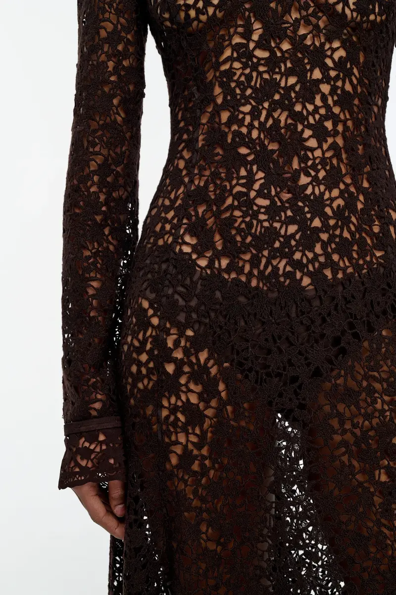 Gabriela Hearst Mabel Dress in Chocolate Floral Cashmere Lace with Suede Lace Cuffs | Thumbnail 6 Gabriela Hearst Mabel Dress in Chocolate Floral Cashmere Lace with Suede Lace Cuffs | Thumbnail 6