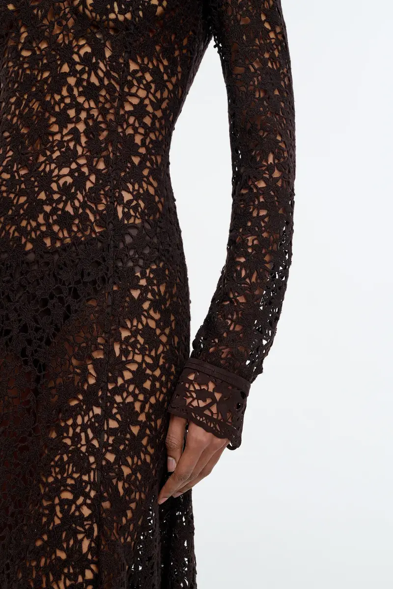 Gabriela Hearst Mabel Dress in Chocolate Floral Cashmere Lace with Suede Lace Cuffs | Thumbnail 7 Gabriela Hearst Mabel Dress in Chocolate Floral Cashmere Lace with Suede Lace Cuffs | Thumbnail 7