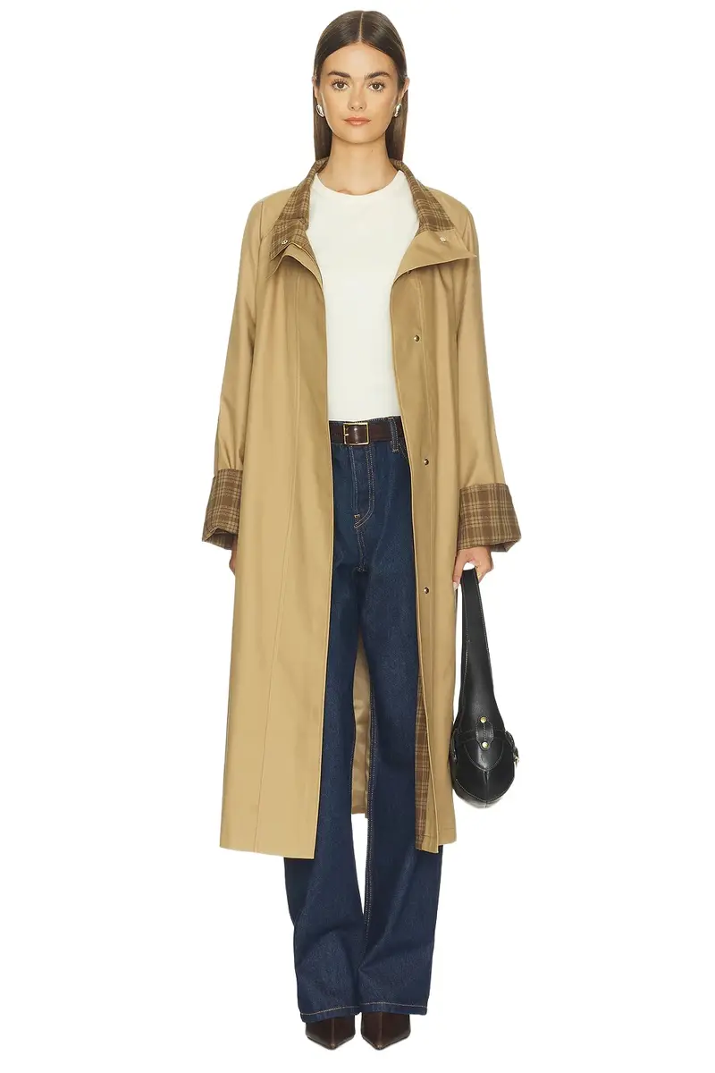 Cubic London Funnel Neck Colorblock Cuff Trench Coat