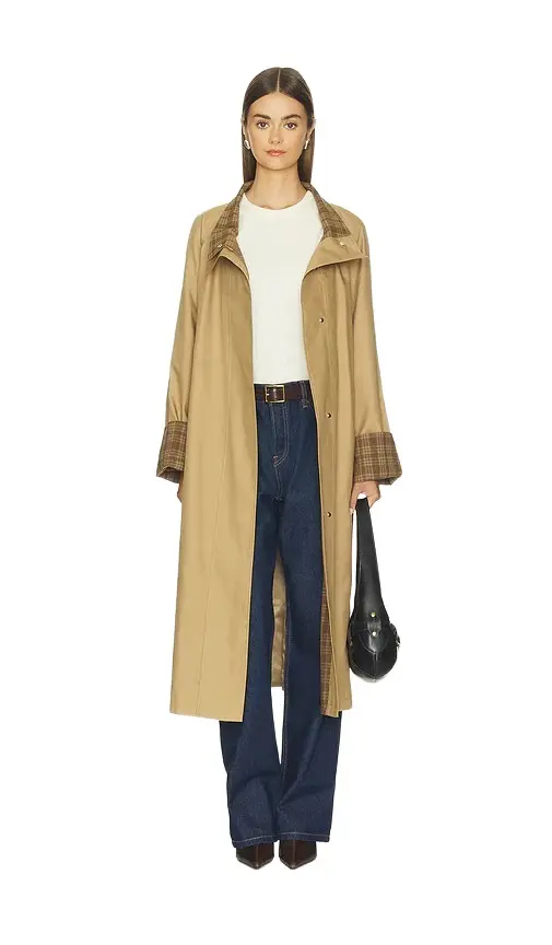 Cubic London Funnel Neck Colorblock Cuff Trench Coat