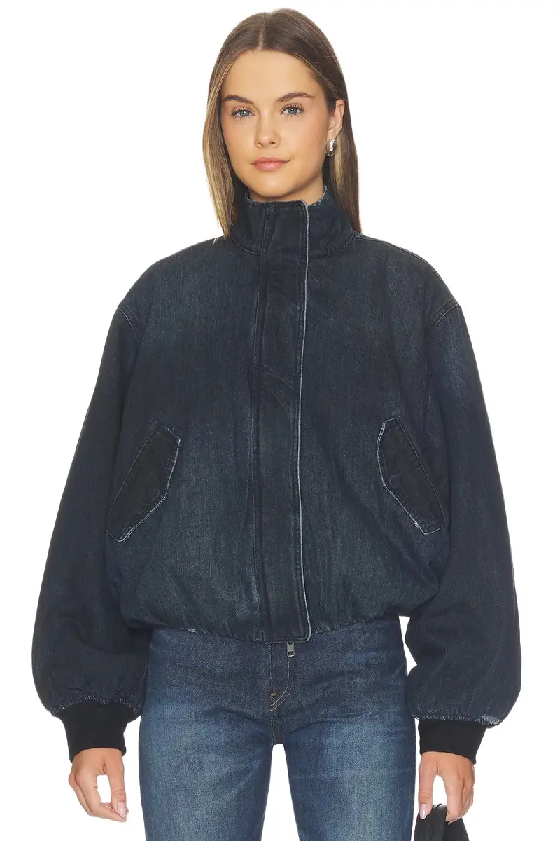 Courtney Zheng Cropped Denim Bomber Jacket
