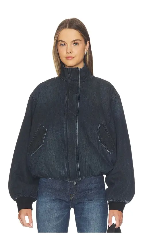 Cropped Denim Bomber Jacket
