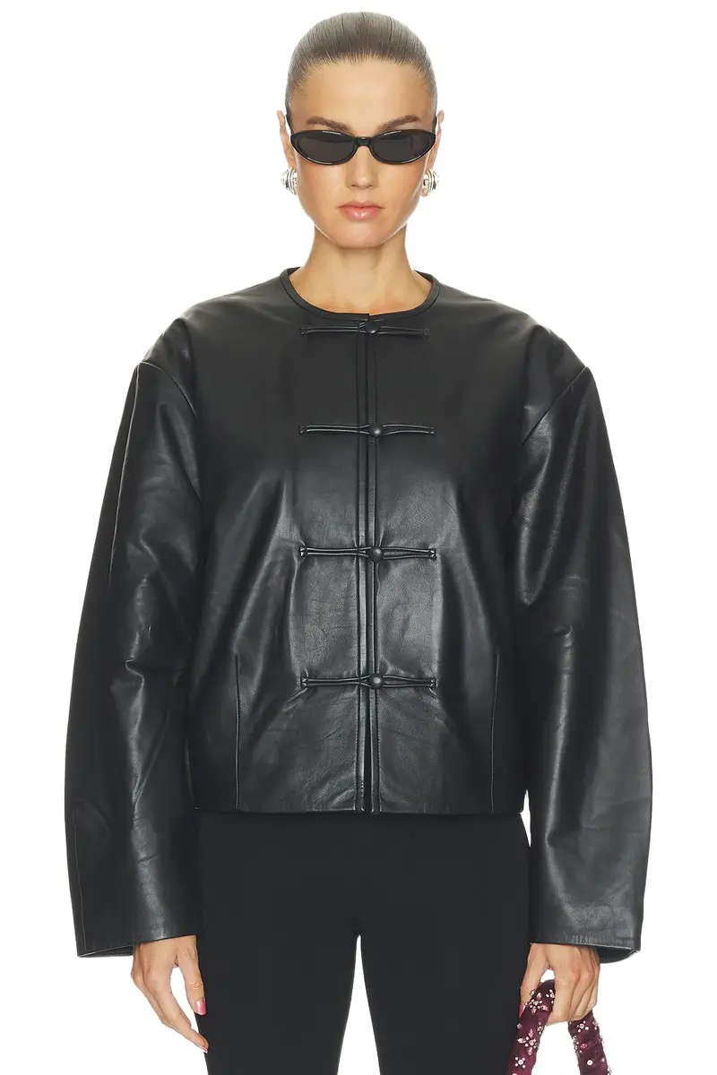 St. Agni Button Detail Cocoon Leather Jacket