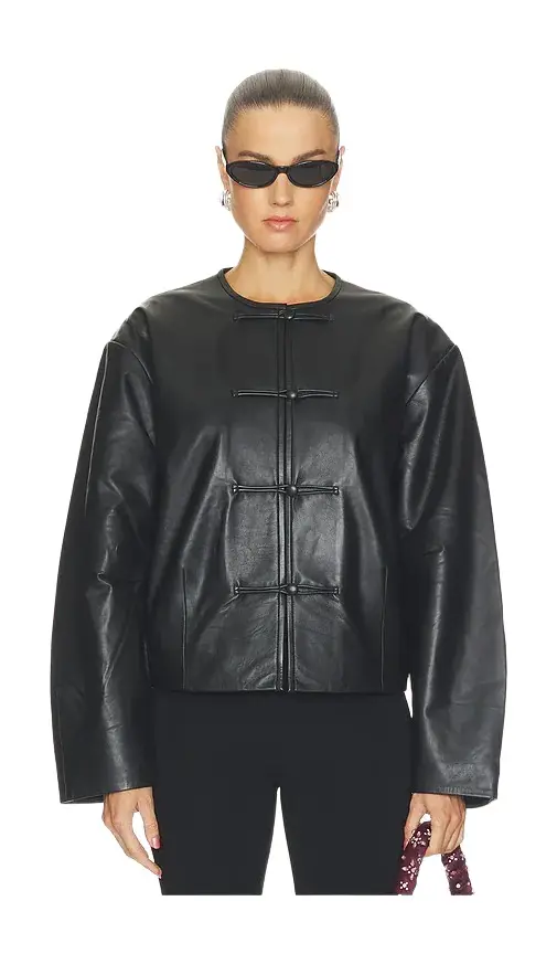 St. Agni Button Detail Cocoon Leather Jacket