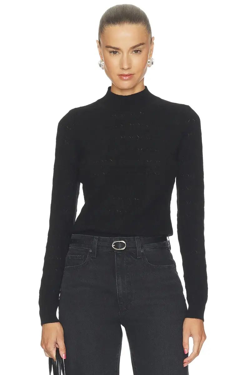 Pointelle Turtleneck Long Sleeve Top