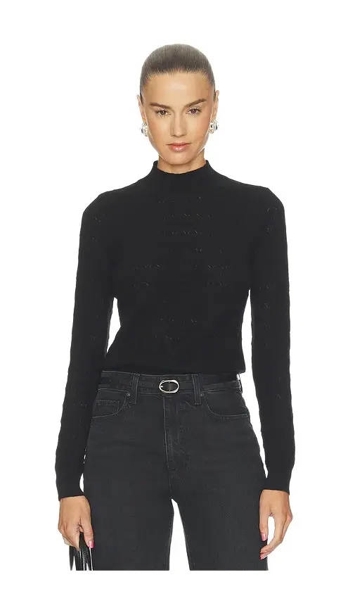 susana monaco Pointelle Turtleneck Long Sleeve Top