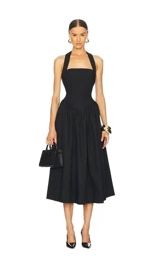 Helsa Faille Halter Midi Dress