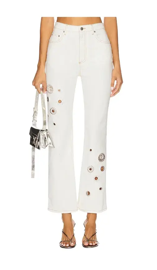 AREA Crystal Grommet Straight Leg Jean