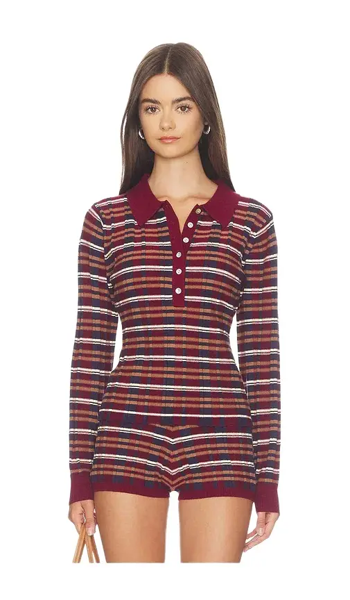 Sienna Plaid Rib Polo Top