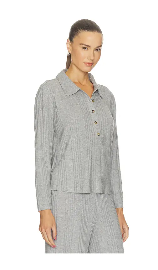 Eberjey Variegated Rib Long Sleeve Polo Top | Thumbnail 2