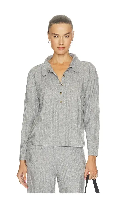 Variegated Rib Long Sleeve Polo Top Variegated Rib Long Sleeve Polo Top