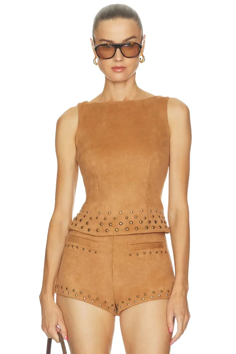 Tularosa Emmett Faux Suede Studded Top