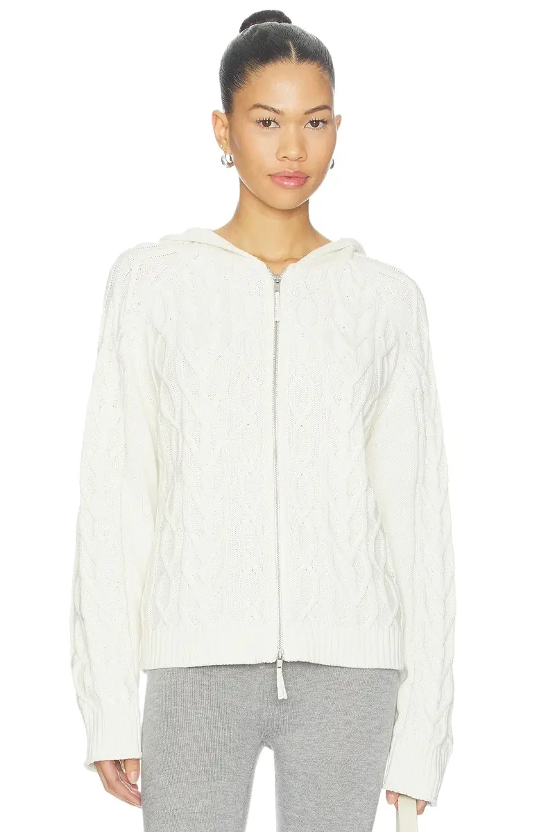 Frankies Bikinis Salem Cable Knit Oversized Zip Up Hoodie