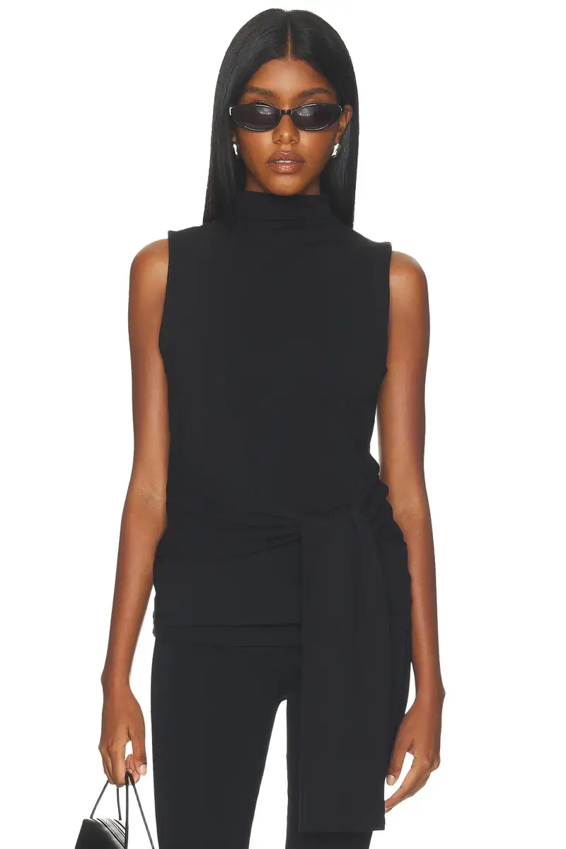 Cubic London Tie-detail Sleeveless Mock Neck Top