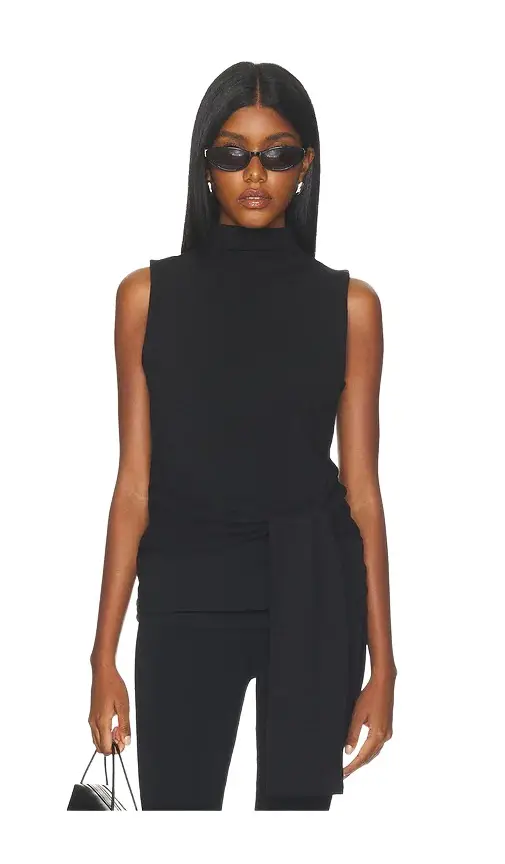 Cubic London Tie-detail Sleeveless Mock Neck Top