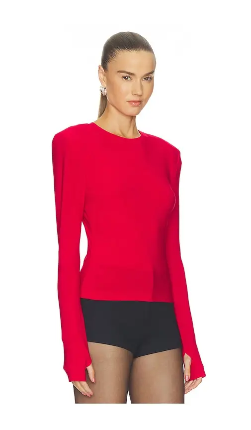 Norma Kamali Shoulder Pad Long Sleeve Crew Top | Thumbnail 2 Norma Kamali Shoulder Pad Long Sleeve Crew Top | Thumbnail 2