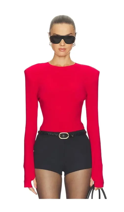 Norma Kamali Shoulder Pad Long Sleeve Crew Top