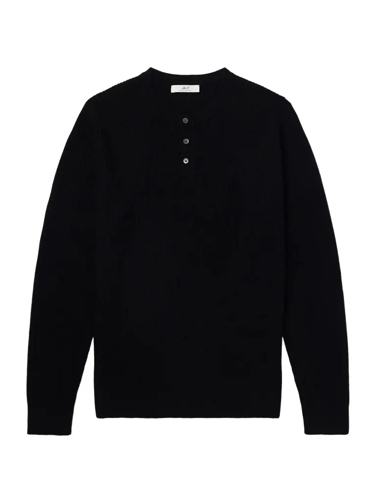 Ribbed Wool and Cashmere Henley Sweater
