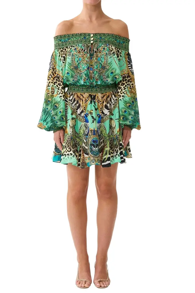 Camilla Off The Shoulder Short Dress - Green