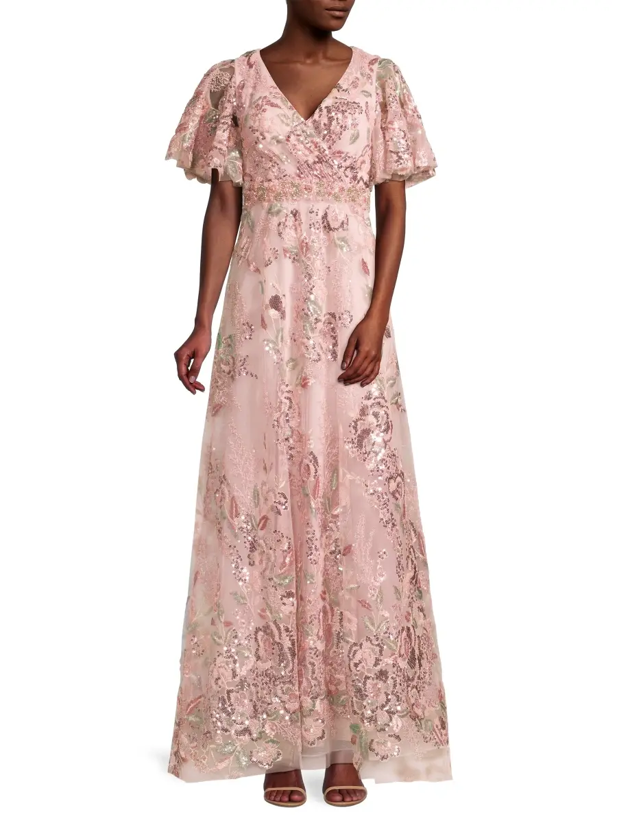Mac Duggal Women's Flutter Sleeve Floral Gown | Thumbnail 2