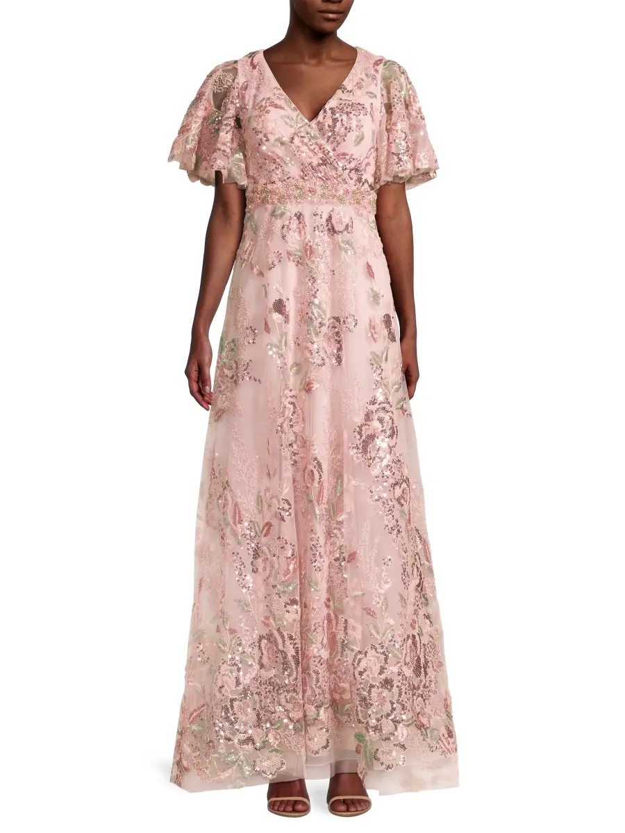Mac Duggal Women's Flutter Sleeve Floral Gown | Thumbnail 3