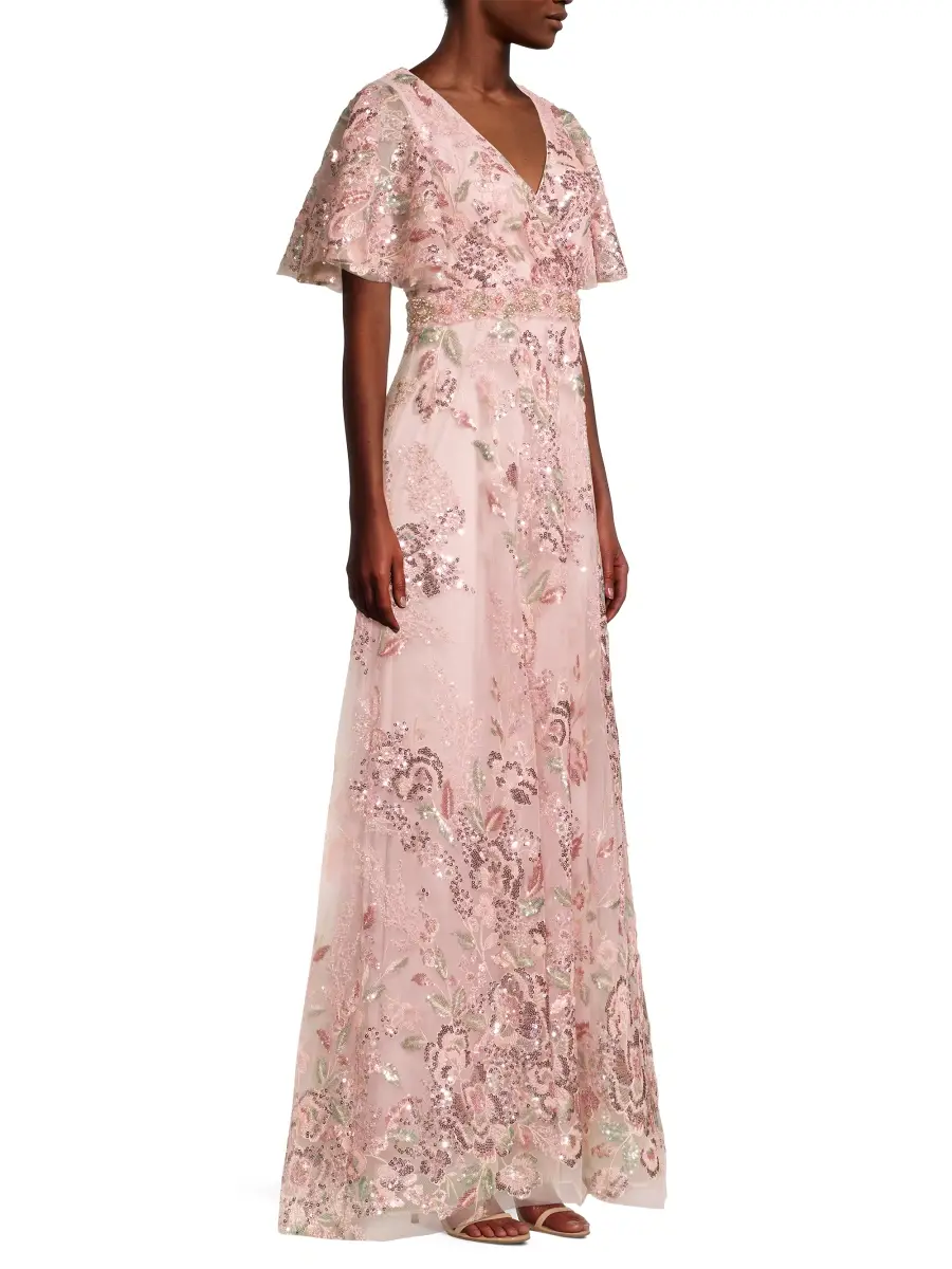 Mac Duggal Women's Flutter Sleeve Floral Gown | Thumbnail 4