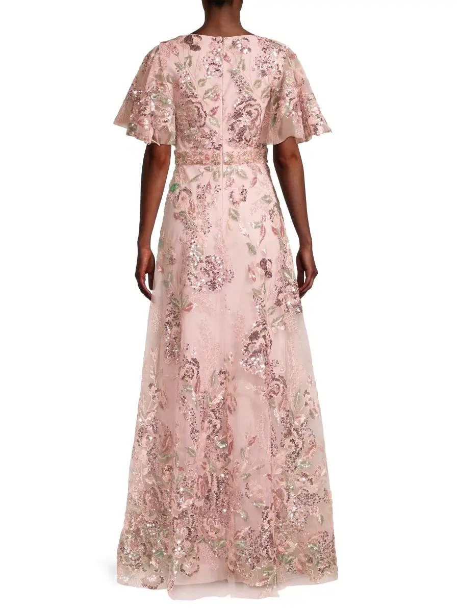 Mac Duggal Women's Flutter Sleeve Floral Gown | Thumbnail 5