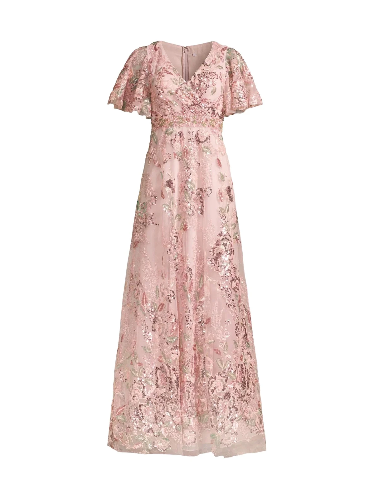 Mac Duggal Women's Flutter Sleeve Floral Gown