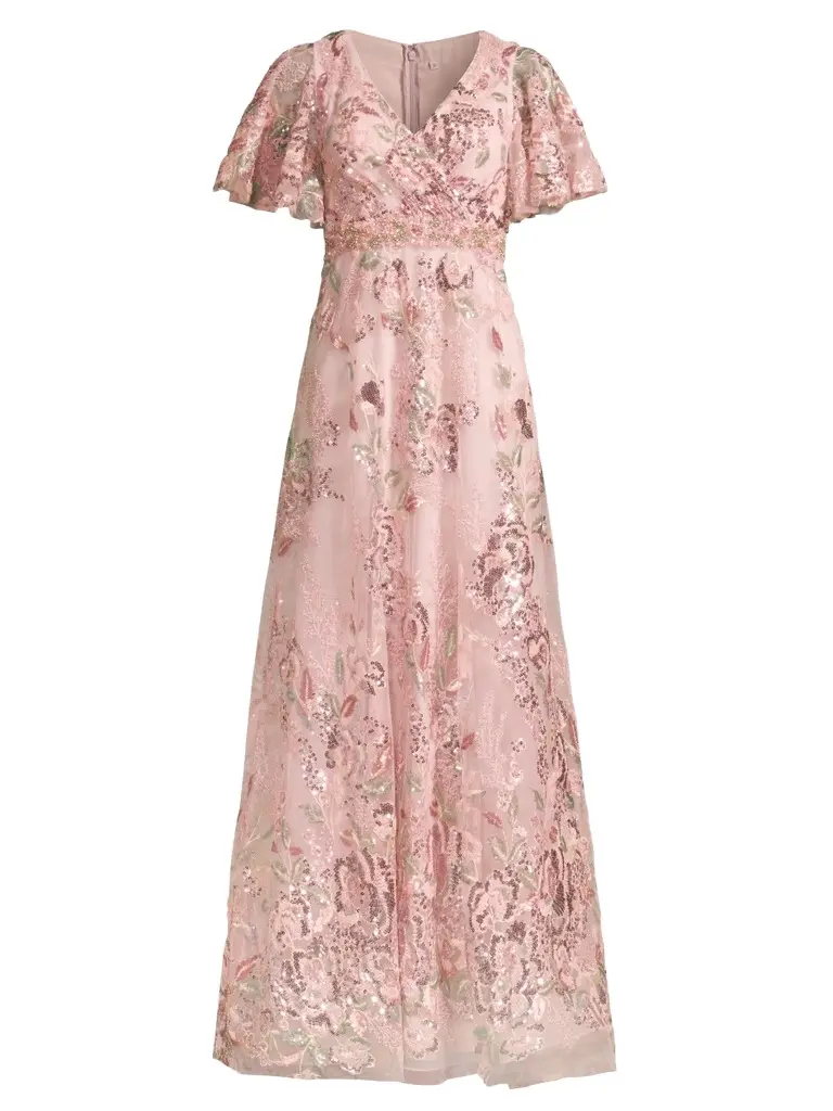 Mac Duggal Women's Flutter Sleeve Floral Gown