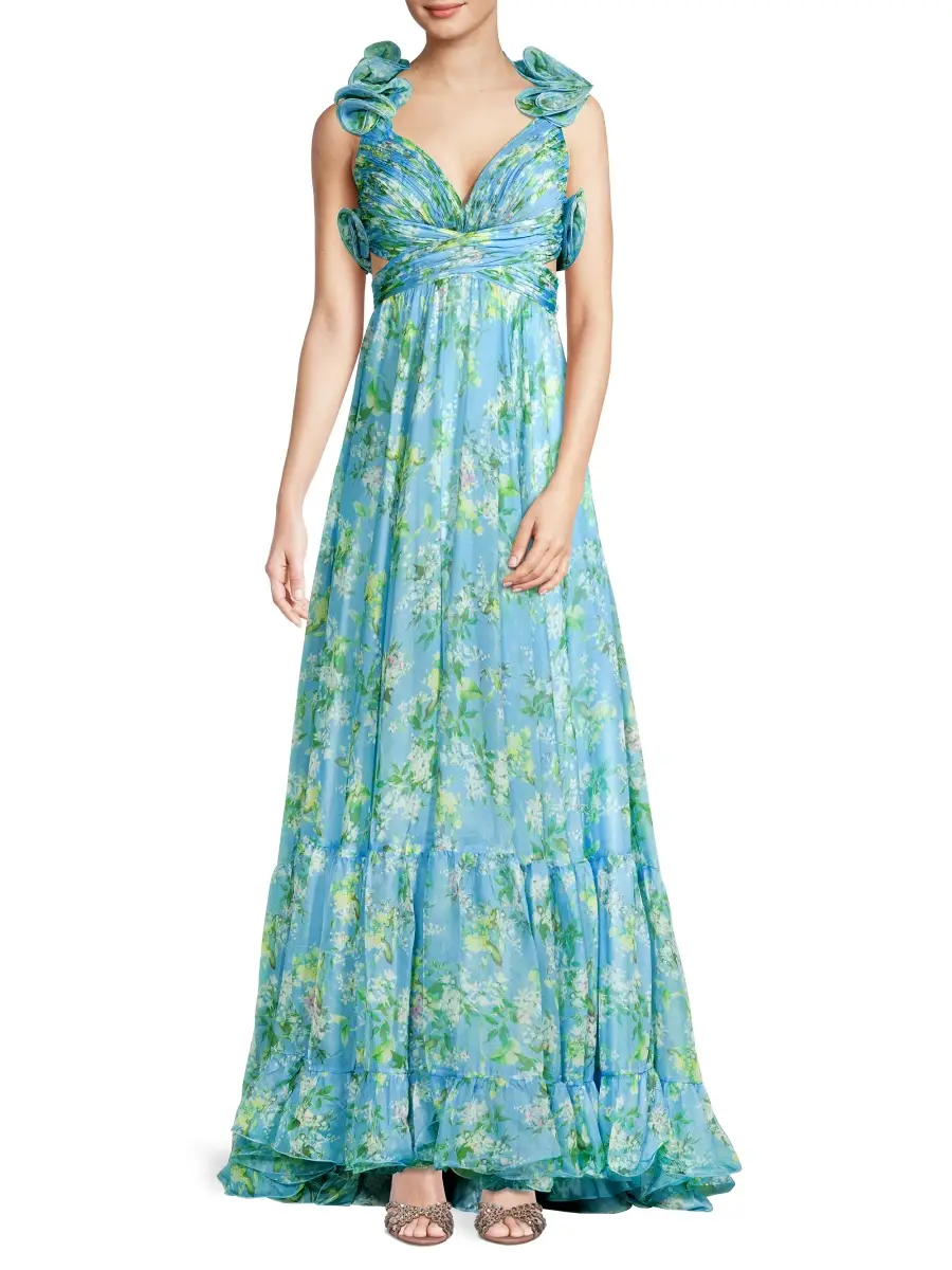 Mac Duggal Women's Ieena Floral Chiffon Gown | Thumbnail 2