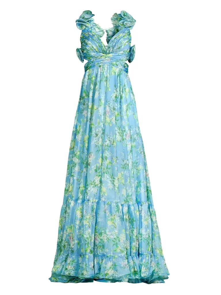 Mac Duggal Women's Ieena Floral Chiffon Gown