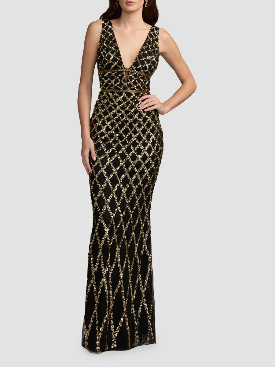 Mac Duggal Women's Embellished V-Neck Column Gown | Thumbnail 2 Mac Duggal Women's Embellished V-Neck Column Gown | Thumbnail 2