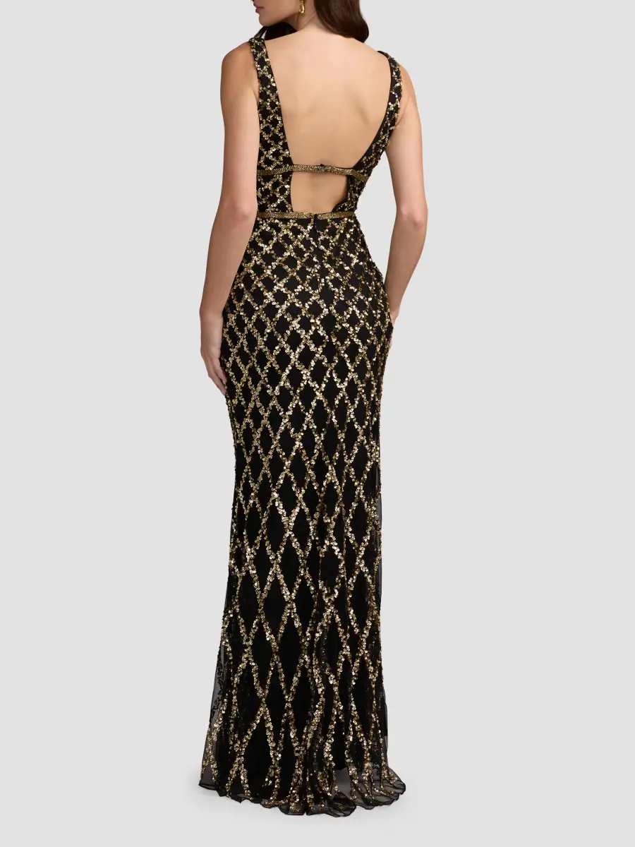 Mac Duggal Women's Embellished V-Neck Column Gown | Thumbnail 3 Mac Duggal Women's Embellished V-Neck Column Gown | Thumbnail 3