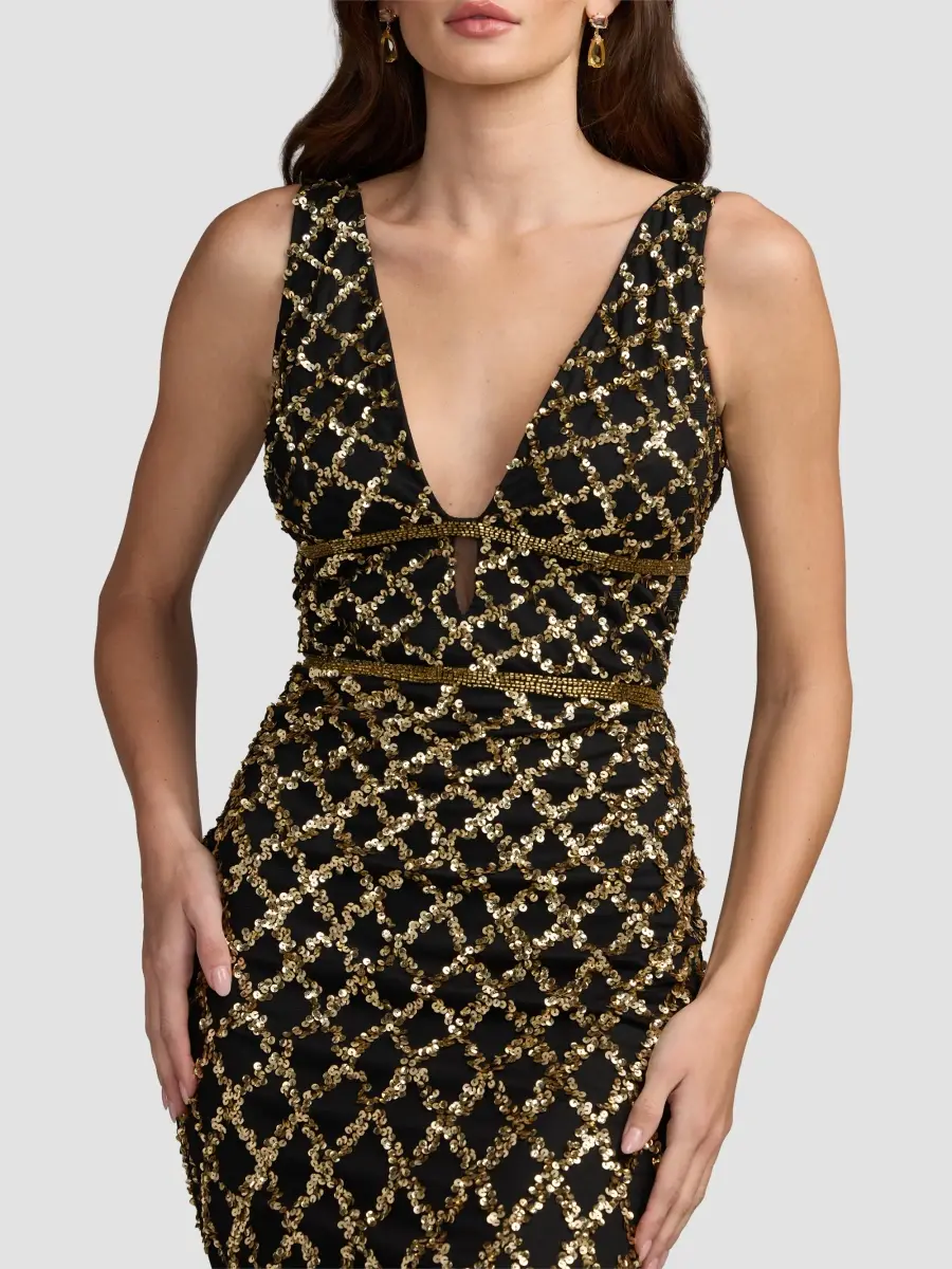 Mac Duggal Women's Embellished V-Neck Column Gown | Thumbnail 4 Mac Duggal Women's Embellished V-Neck Column Gown | Thumbnail 4