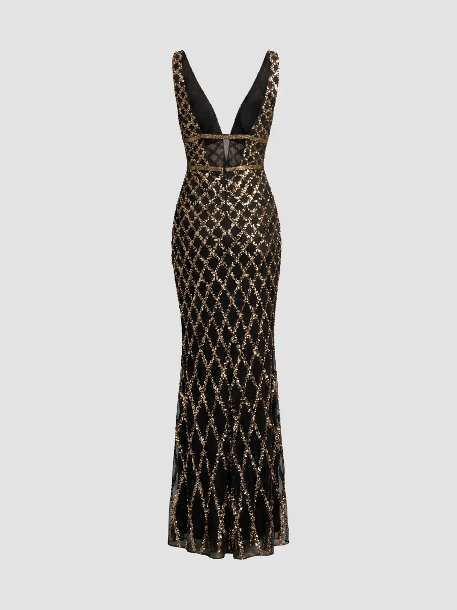 Mac Duggal Women's Embellished V-Neck Column Gown | Thumbnail 5 Mac Duggal Women's Embellished V-Neck Column Gown | Thumbnail 5
