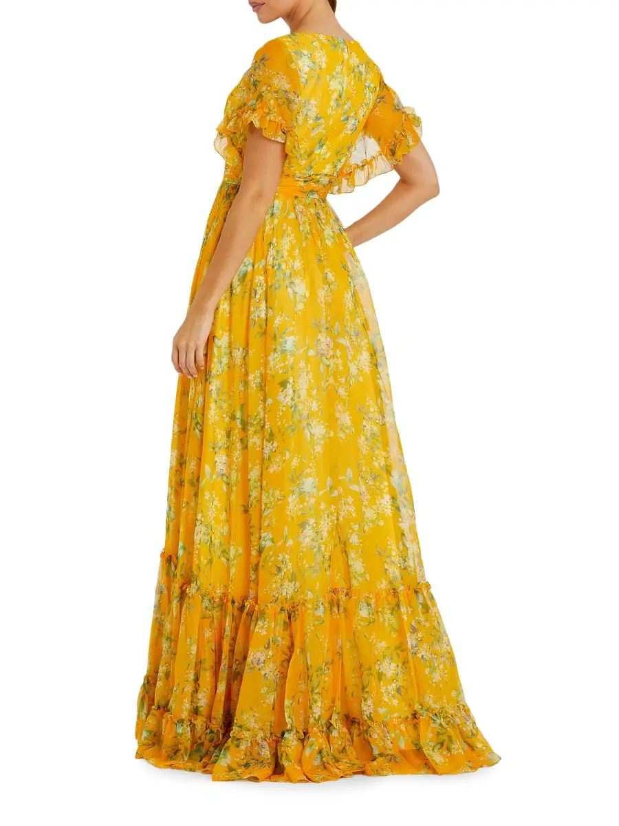 Mac Duggal Women's Floral Flounce Sleeve Maxi Dress | Thumbnail 2 Mac Duggal Women's Floral Flounce Sleeve Maxi Dress | Thumbnail 2
