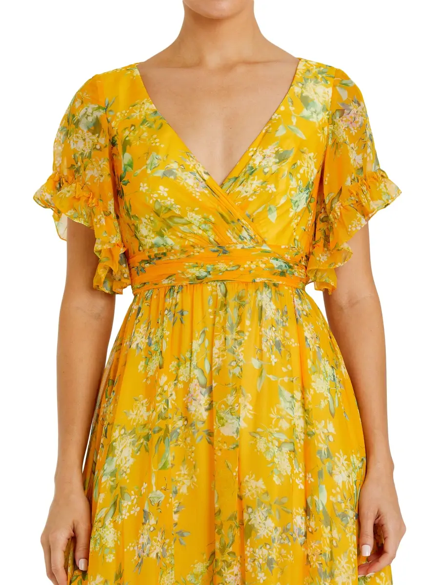 Mac Duggal Women's Floral Flounce Sleeve Maxi Dress | Thumbnail 3 Mac Duggal Women's Floral Flounce Sleeve Maxi Dress | Thumbnail 3