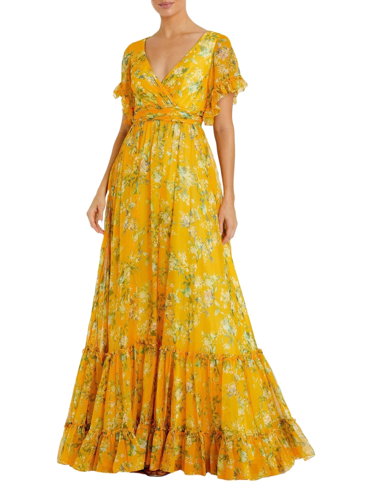 Women's Floral Flounce Sleeve Maxi Dress