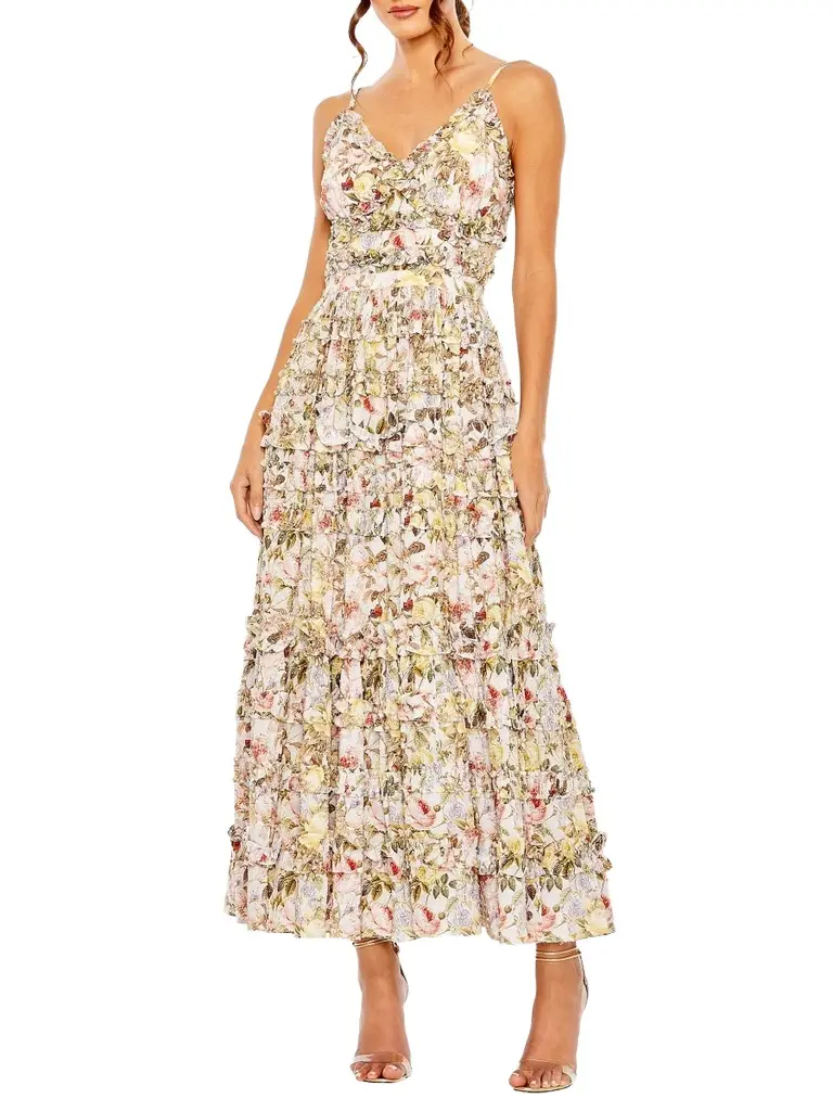 Mac Duggal Women's Floral Textured Tiered Cocktail Dress