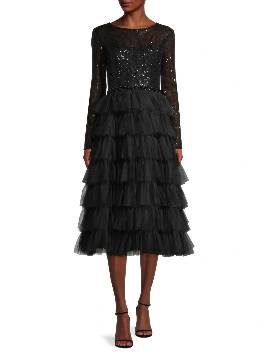 Mac Duggal Women's Sequined Tea-Length Dress | Thumbnail 2