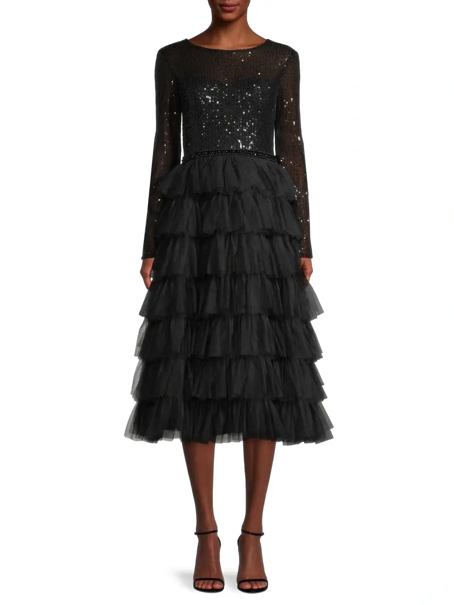 Mac Duggal Women's Sequined Tea-Length Dress | Thumbnail 3