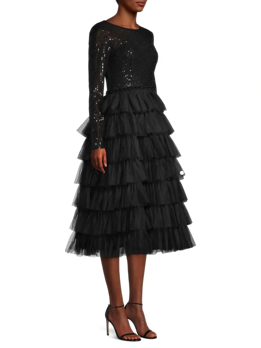 Mac Duggal Women's Sequined Tea-Length Dress | Thumbnail 4