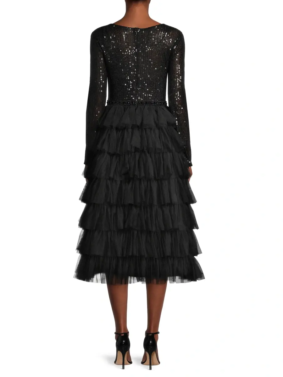 Mac Duggal Women's Sequined Tea-Length Dress | Thumbnail 5
