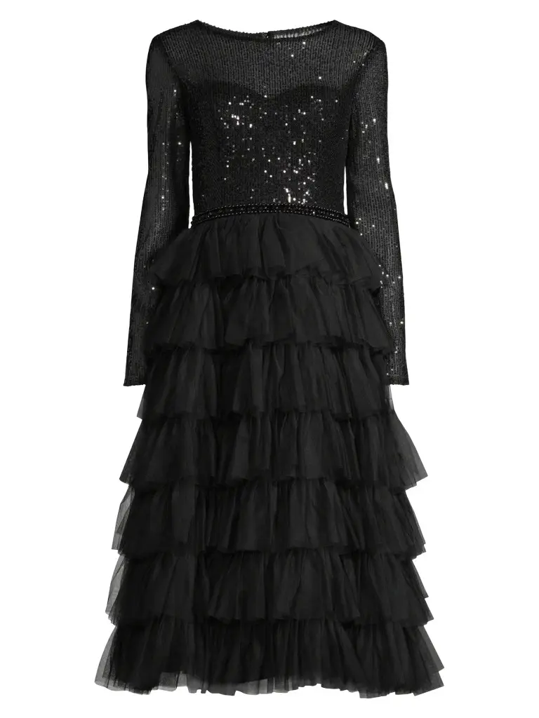 Mac Duggal Women's Sequined Tea-Length Dress
